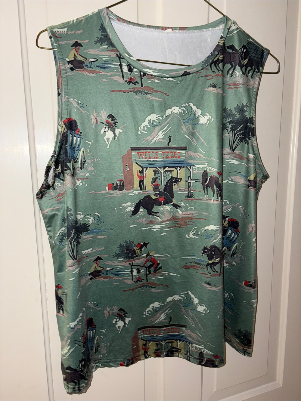 Western Scene Sleeveless Top in Sage Green